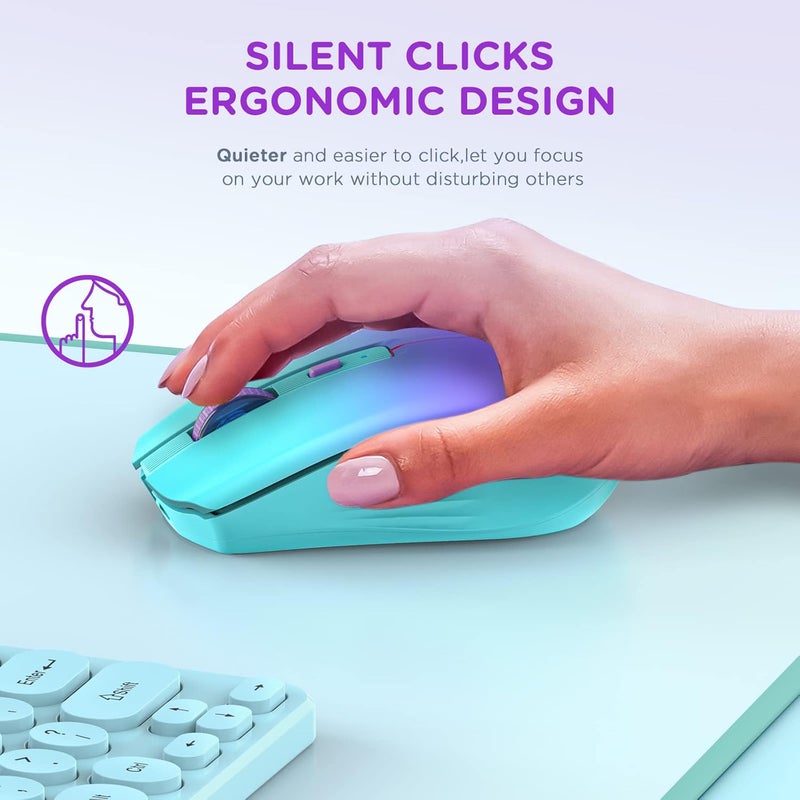 RAPIQUE Bluetooth Wireless Mouse, Rechargeable Slient Multi-Device Computer Mice (Tri-Mode: BT1/2+2.4Ghz) with USB Receiver, Ergonomic Cordless Mouse for Laptop/MacBook/PC/iPad(Mint Green to Purple) - Image 3